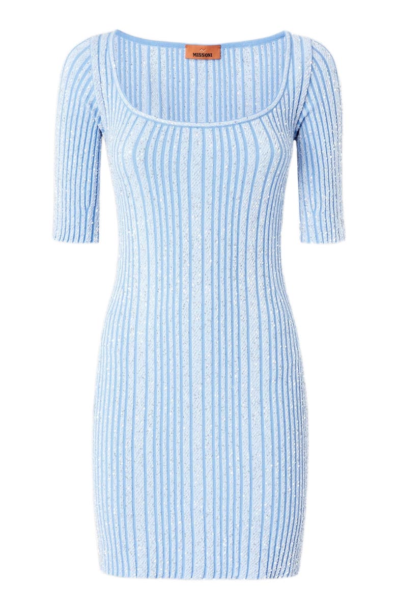 Missoni Ribbed Mini-dress With Sequins And Short Sleeves, Alternate, color, Light Blue