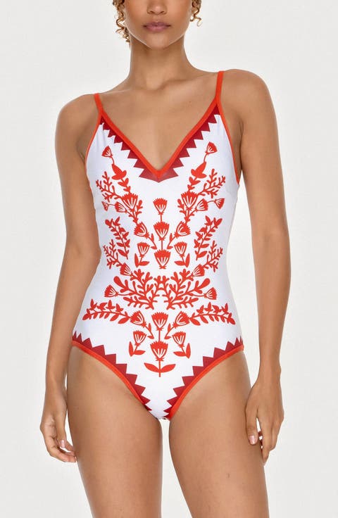 Red Coral Reversible V-Neck One-Piece Swimsuit