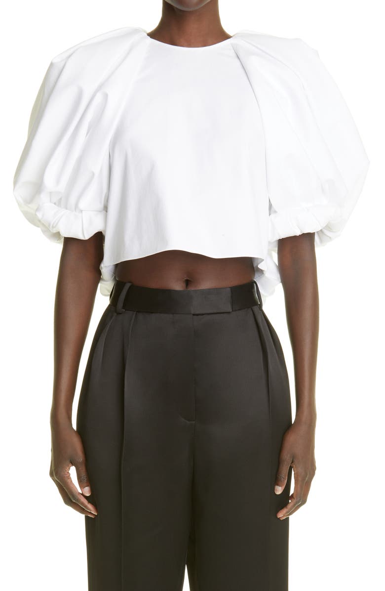 Khaite Rene Puff Sleeve Cotton Crop Top, Main, color,