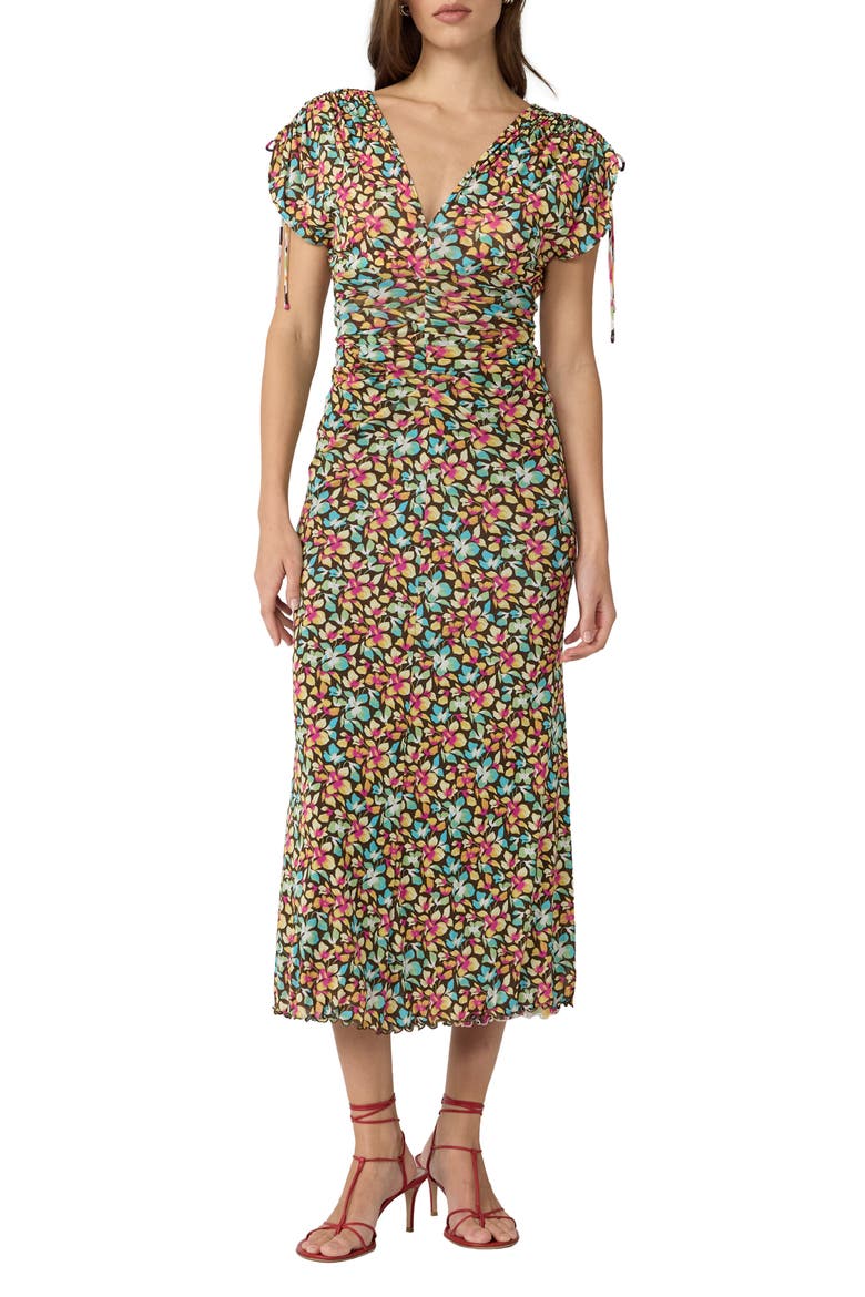 Ella Floral Midi Dress, Main, color, SHERBET PONY MULTI