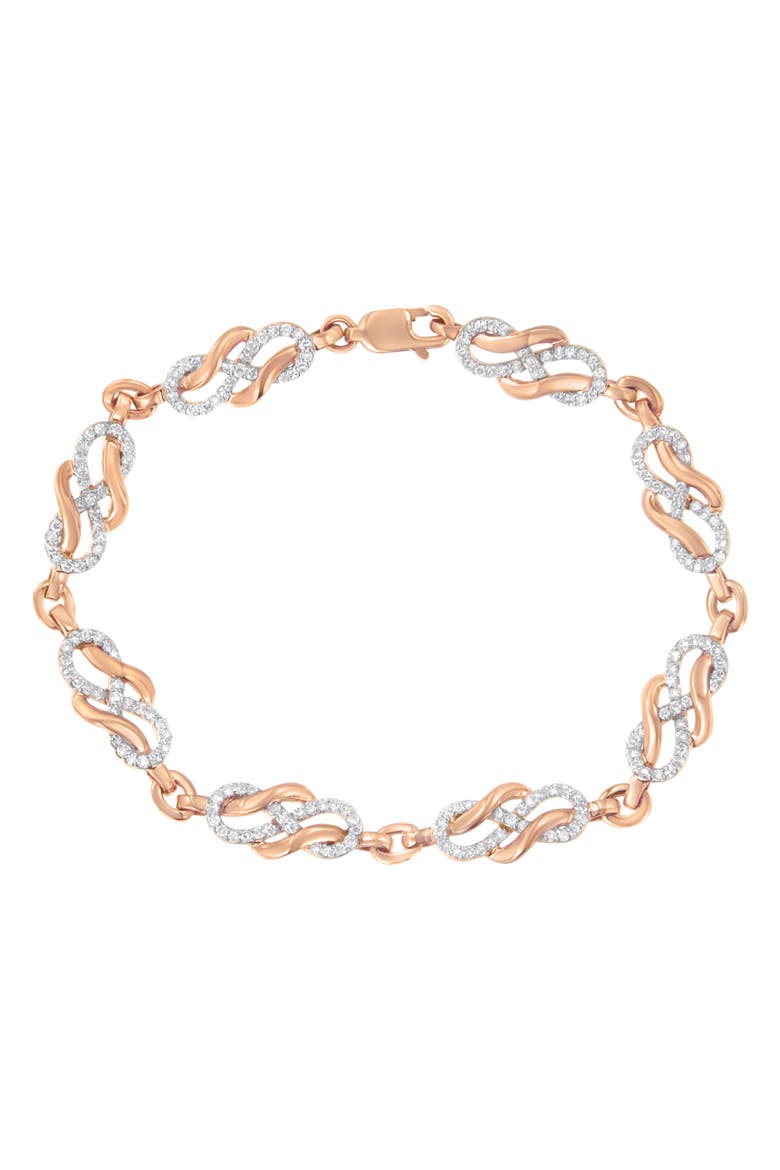 10K Rose Gold 1.0 Cttw Diamond Infinity Loop and Swirl Link Bracelet, Main, color, Pink