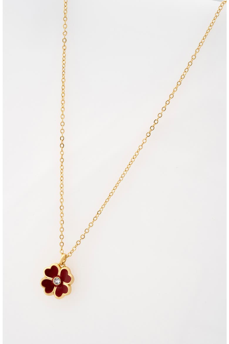 Fern Enamel Flower Pendant Necklace, Alternate, color, GOLD TONE RED CLEAR CRYSTAL