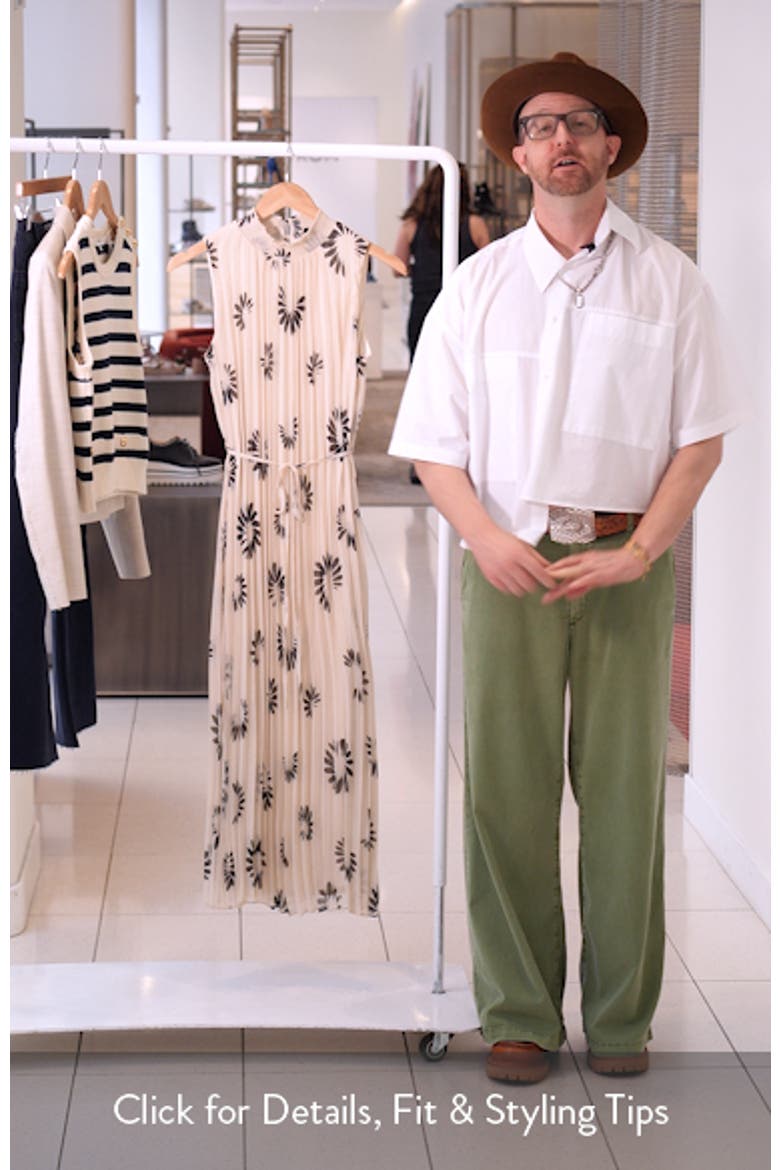 Daisy Print Sleeveless Pleated Maxi Dress video