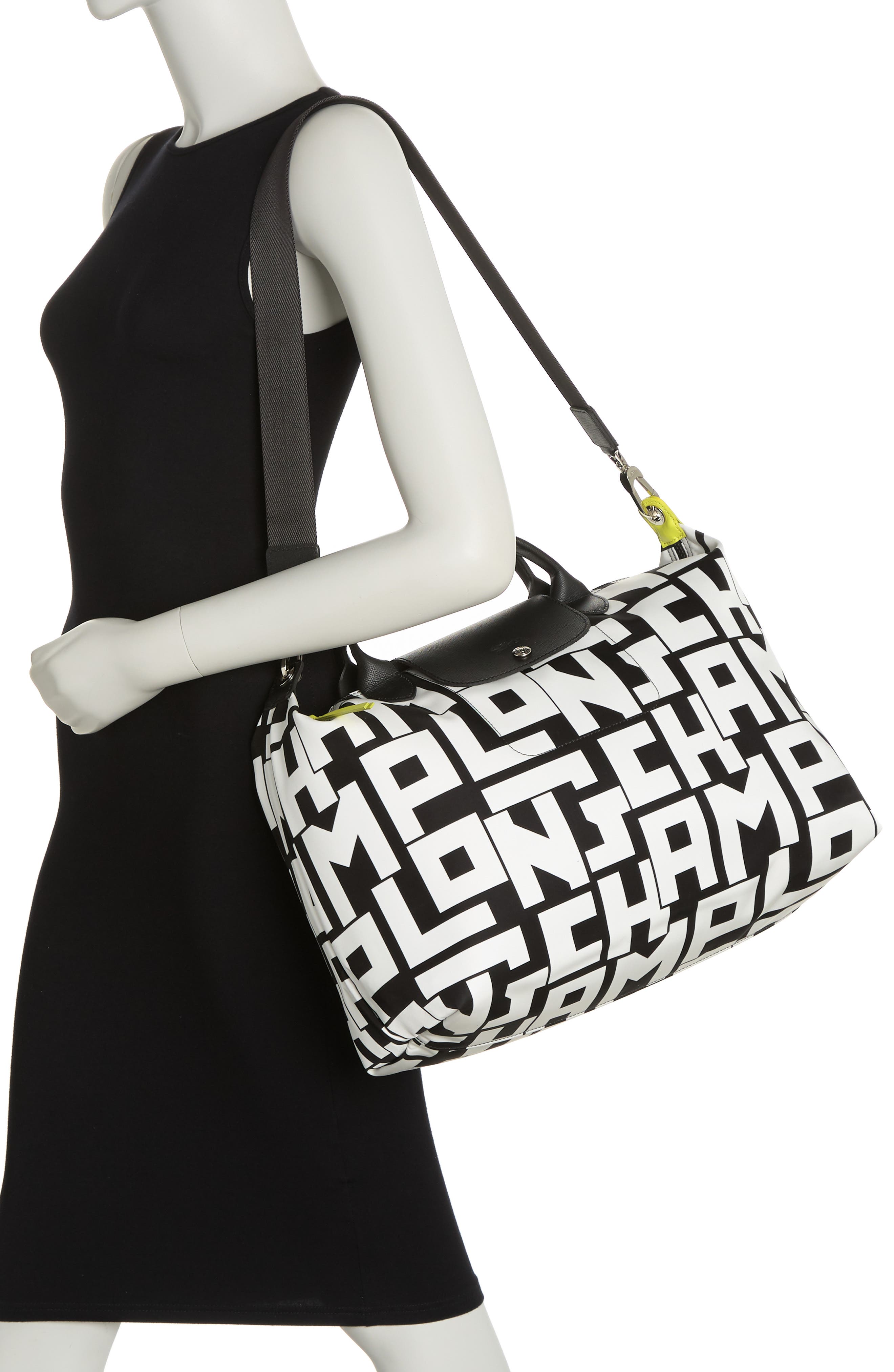 Longchamp Le Pliage Neo Logo Travel Bag, Alternate, color, Blk/White