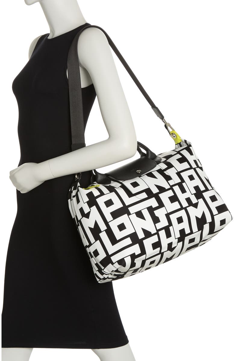 Longchamp Le Pliage Neo Logo Travel Bag, Alternate, color, Blk/White