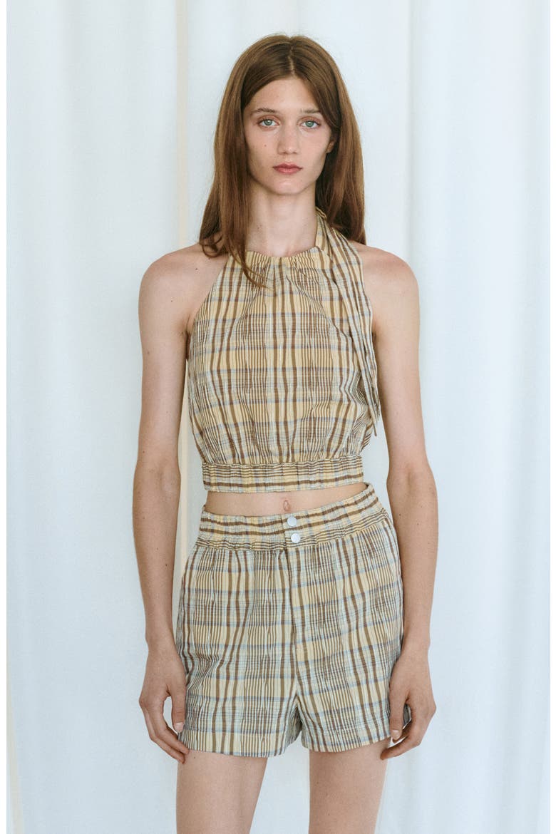 Jollie Plaid Halter Top, Alternate, color, BROWN
