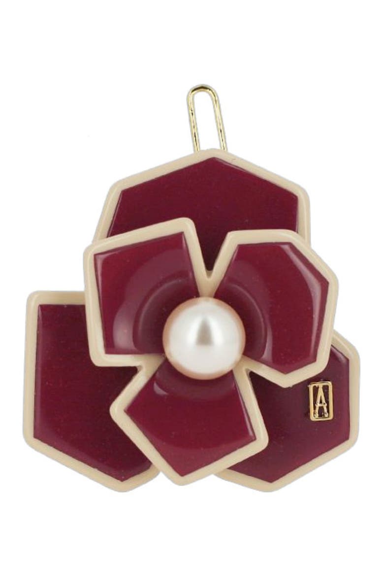 Art deco camelia flower hair acetate side barette, Main, color, Burgundy