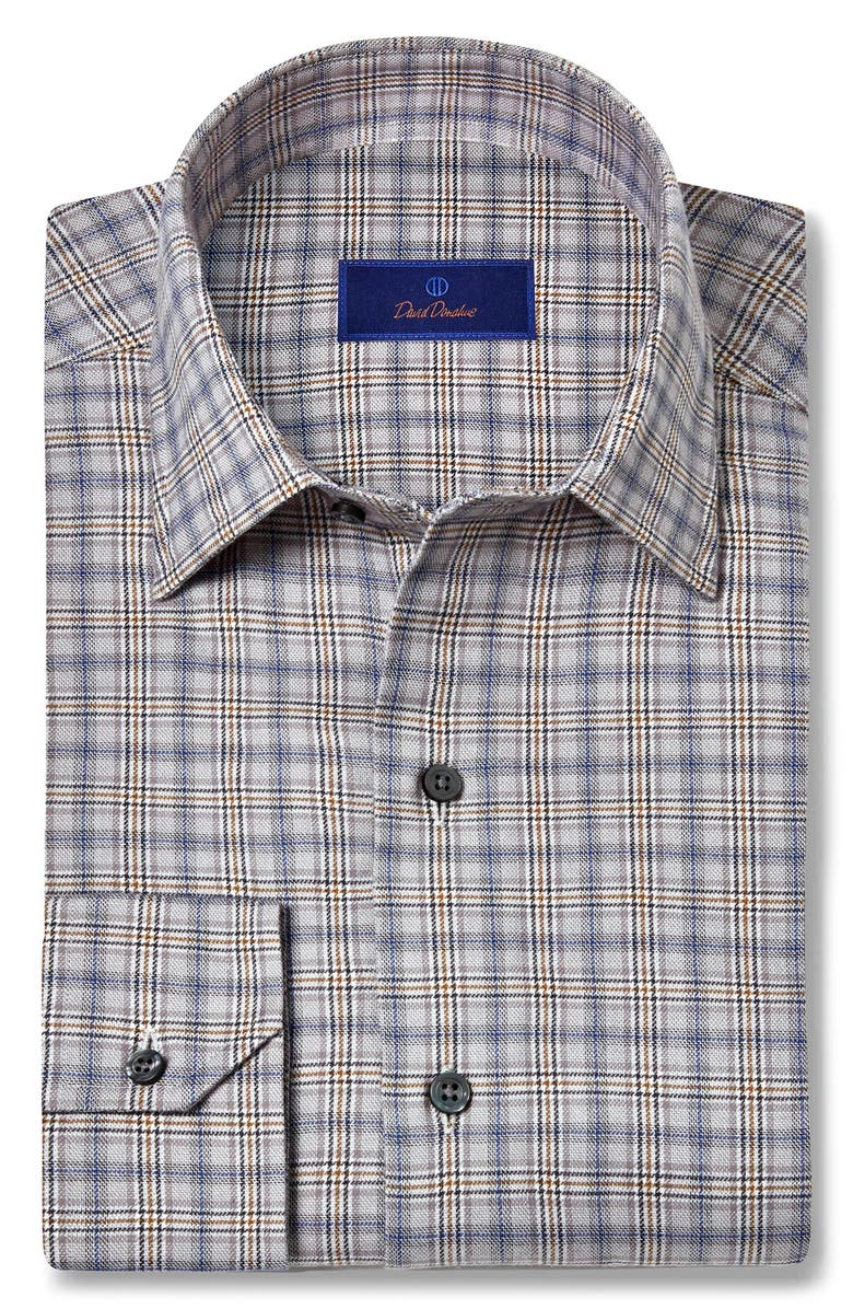 David Donahue Twill Check Print Sport Shirt, Alternate, color, Charcoal/ Multi