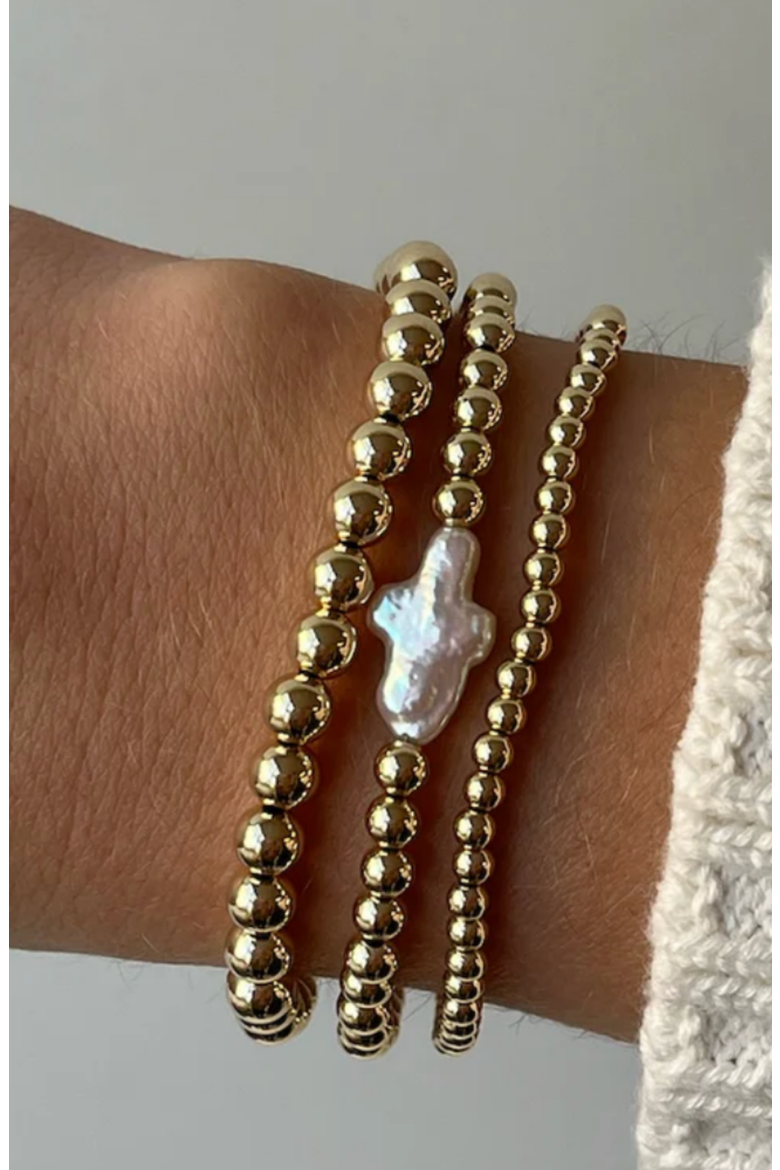 Pearl Cross 14k Gold Filled Bead Three Bracelet Stack, Alternate, color, Gold
