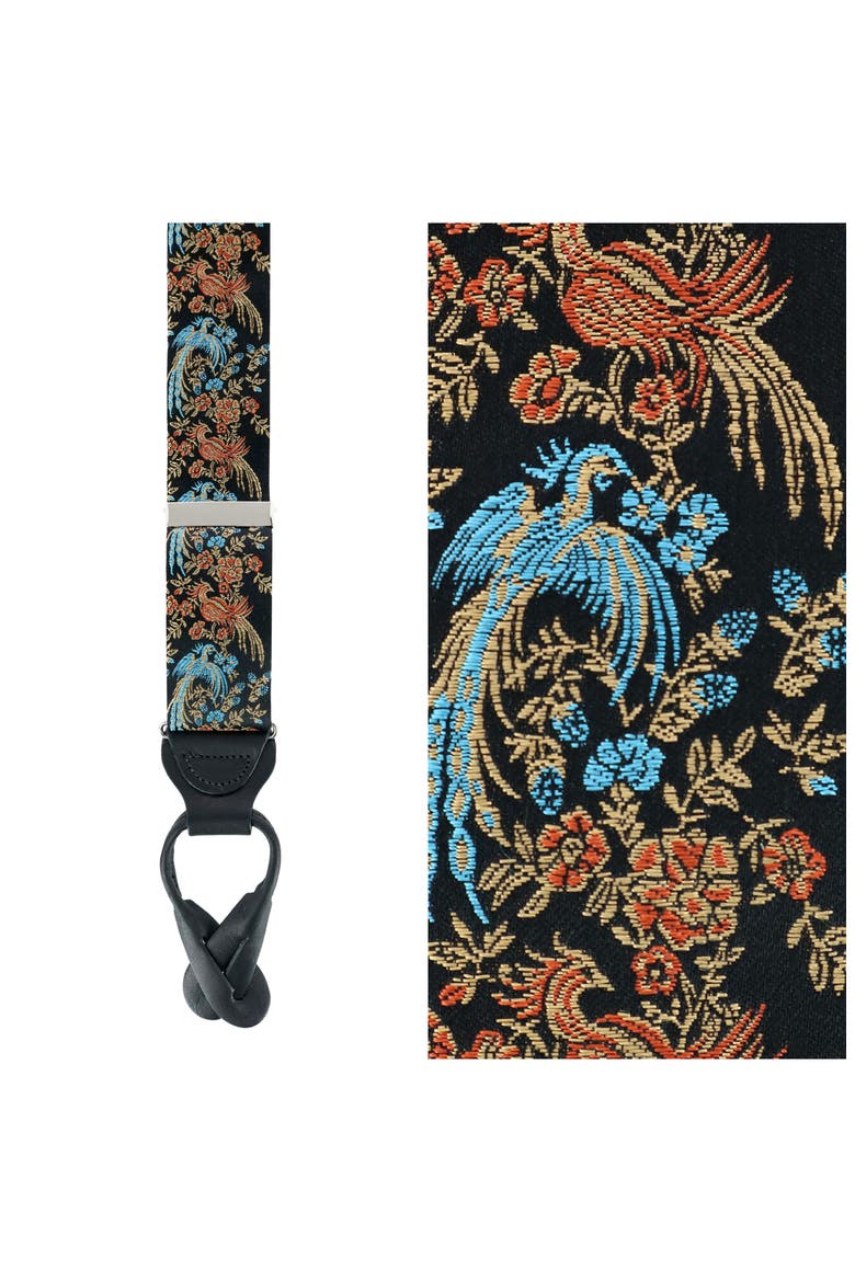 Birds of Paradise Floral Silk Suspenders, Alternate, color, BLACK