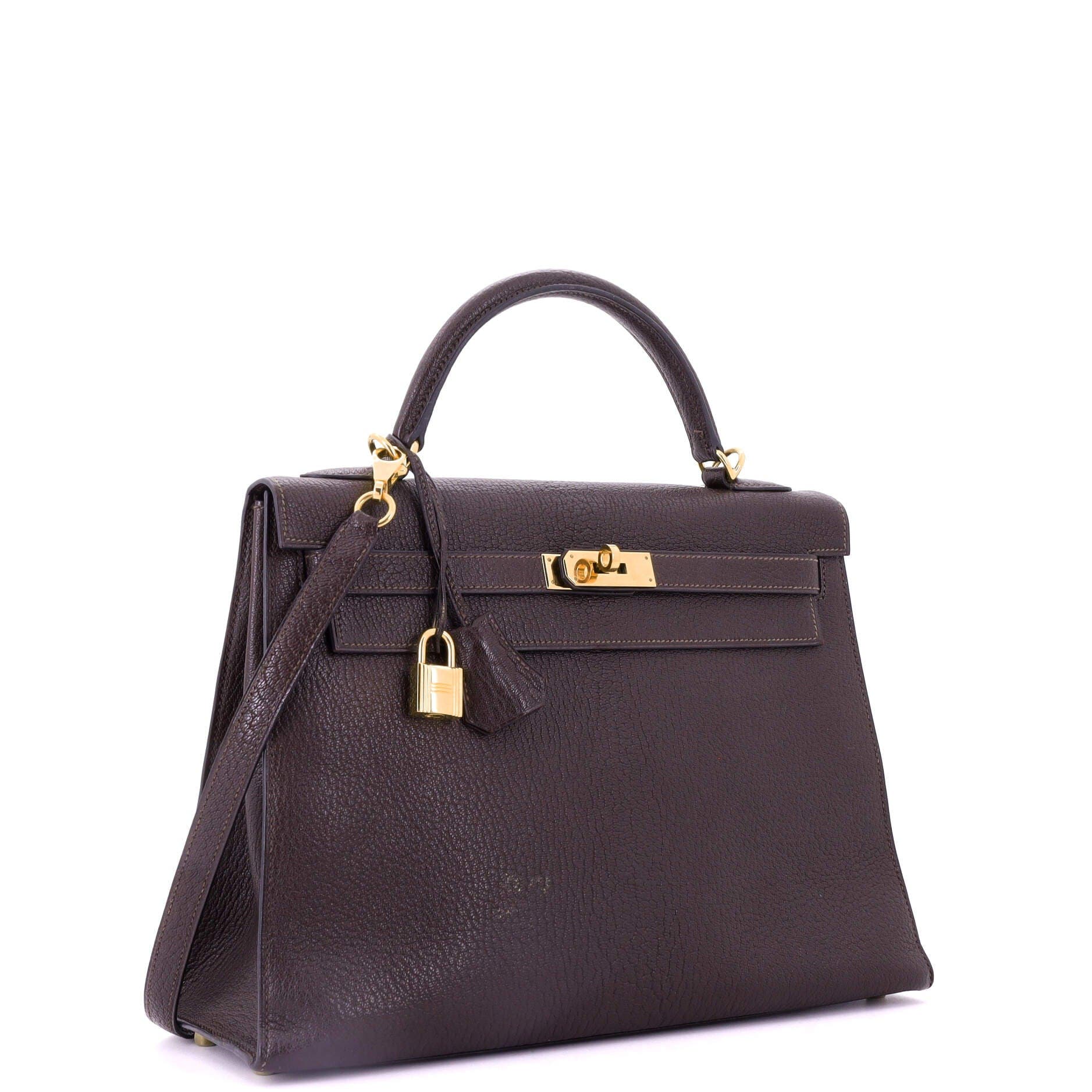 Pre-Owned Hermes Kelly Handbag Brown Chevre de Coromandel with Gold Hardware 32, Alternate, color, 