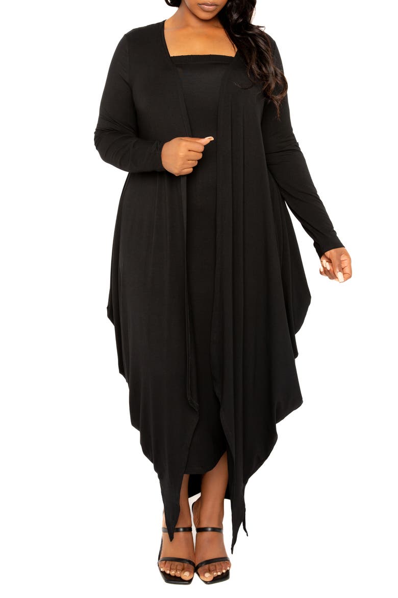 Cascade Bubble Hem Cardigan, Alternate, color, BLACK