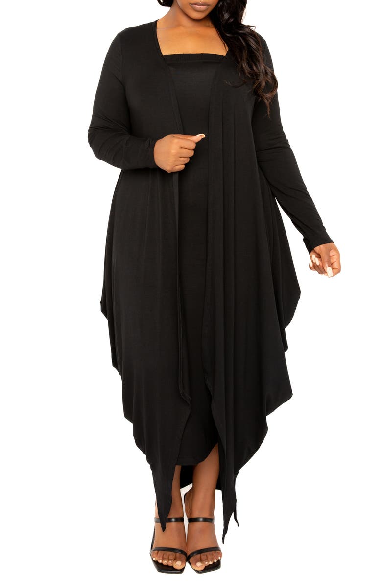 BUXOM COUTURE Cascade Bubble Hem Cardigan, Alternate, color, Black