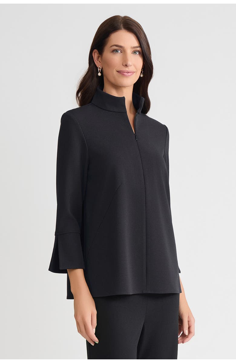 Ming Wang Stretch Deco Crepe Zip Front Pullover Blouse, Alternate, color, Black