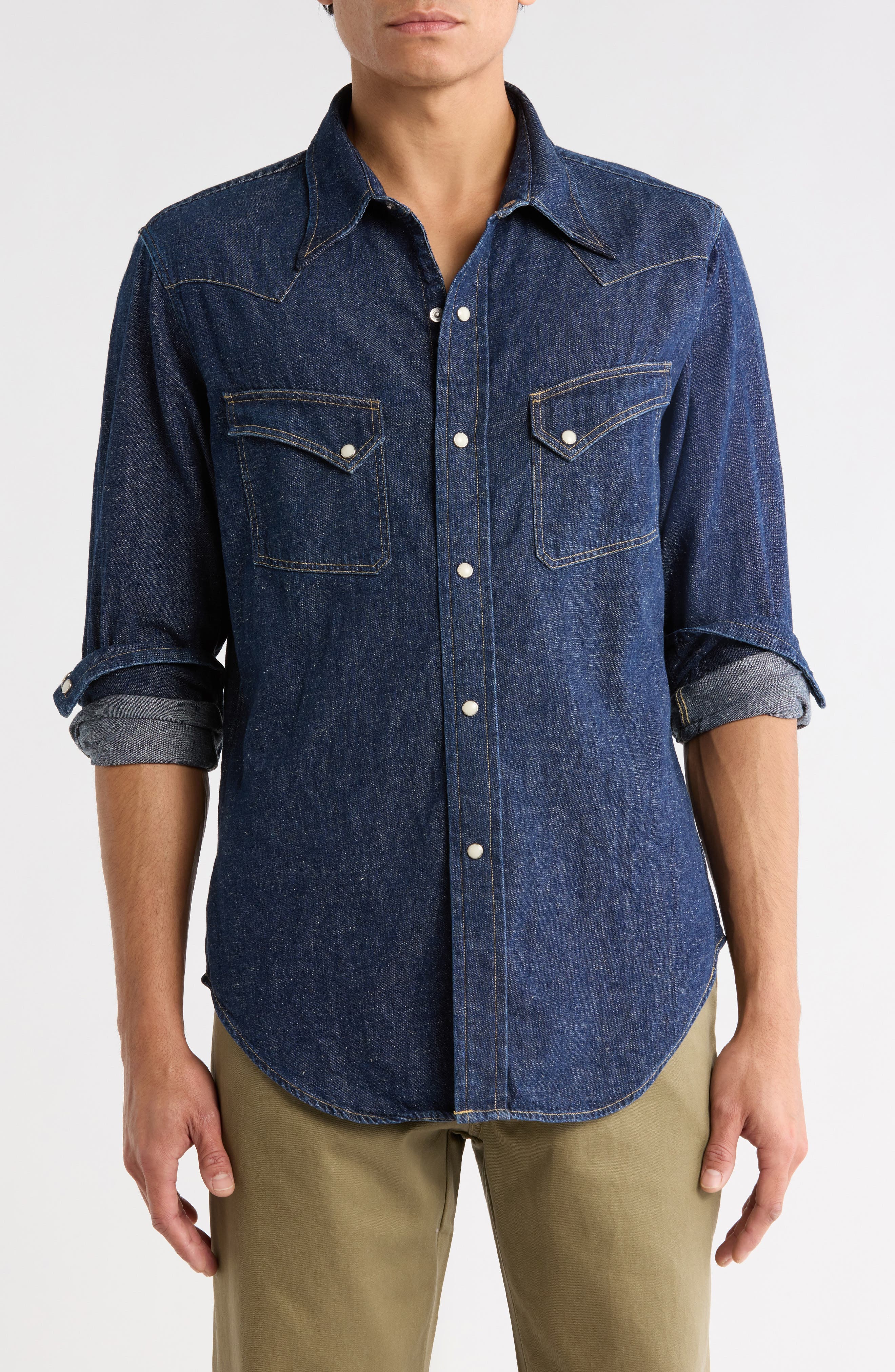 BUCK MASON Point Rider Western Snap-Up Denim Shirt