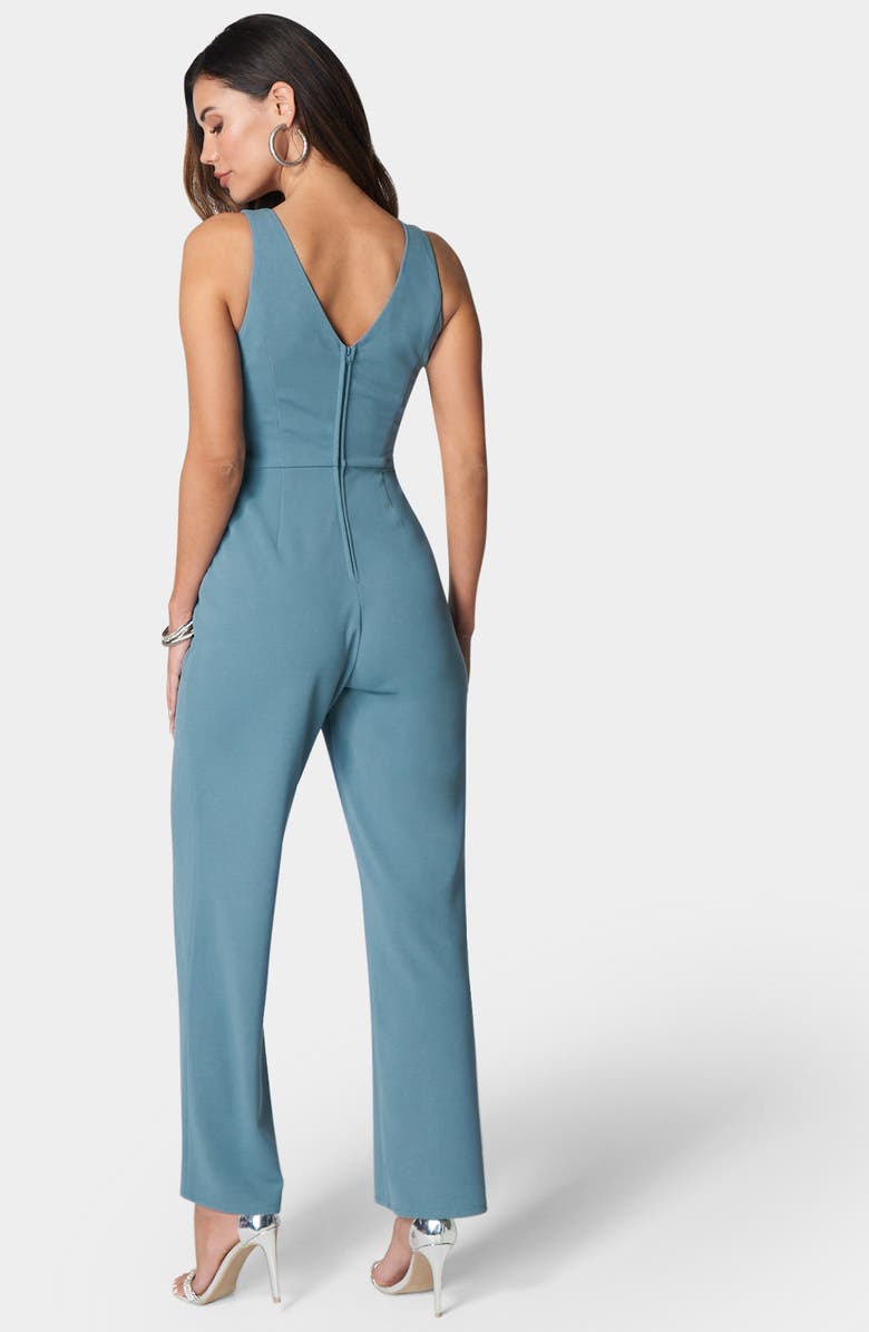 bebe V-Neck Scuba Jumpsuit, Alternate, color, Denim