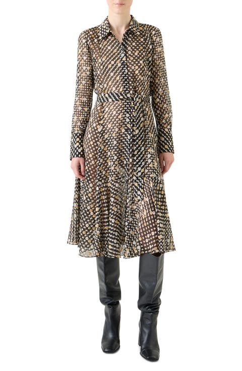 Polka Dot Long Sleeve Devoré Shirtdress