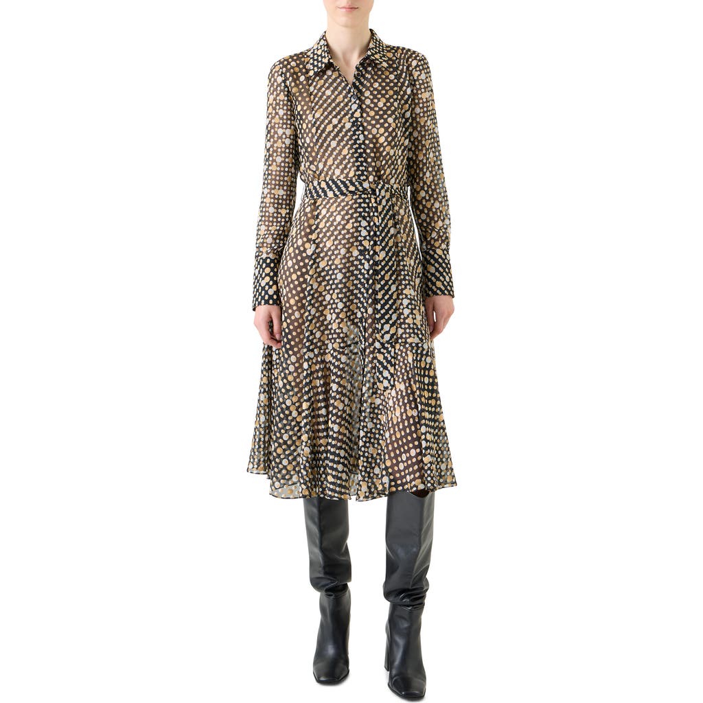 Akris Punto Polka Dot Long Sleeve Devoré Shirtdress In Multi