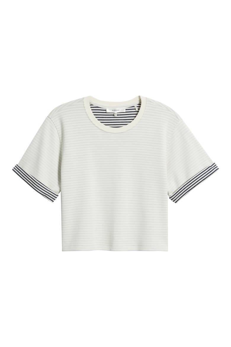 The Stripe Cuff Cotton Blend crop T-Shirt, Alternate, color, CREAM MULTI
