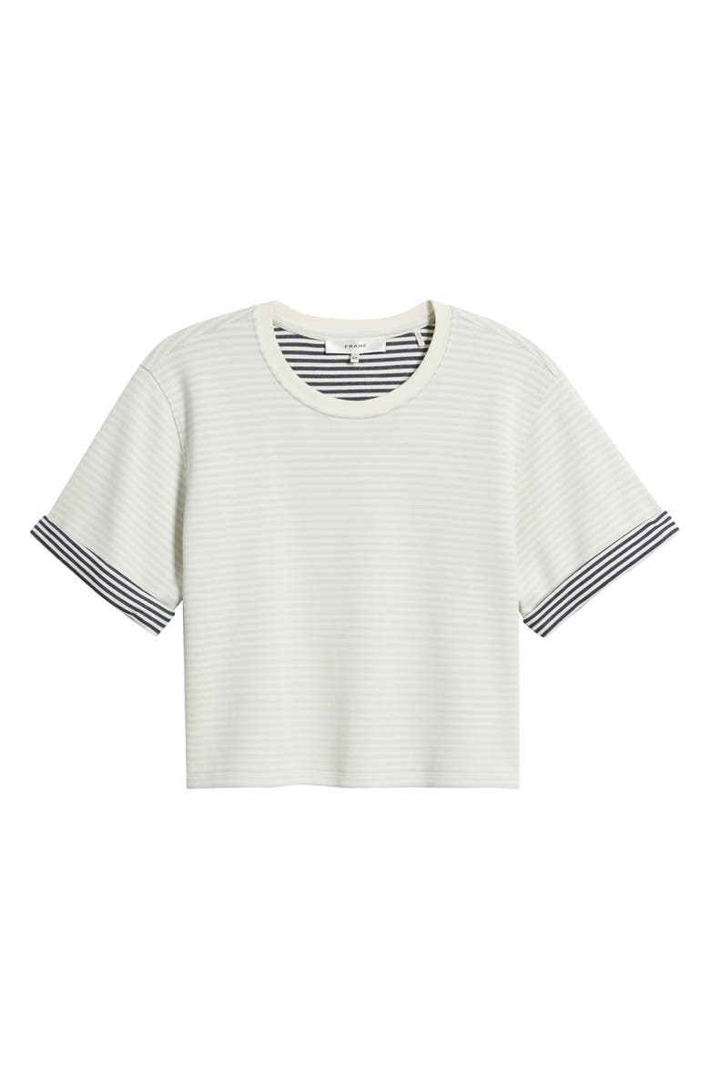 FRAME The Stripe Cuff Cotton Blend crop T-Shirt, Alternate, color, Cream Multi
