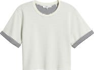 FRAME The Stripe Cuff Cotton Blend crop T-Shirt