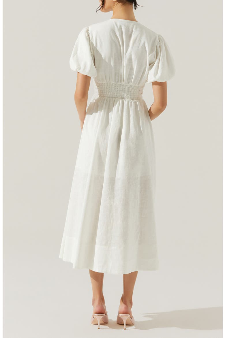 Citrine Bow Linen & Cotton Midi Dress, Alternate, color, WHITE