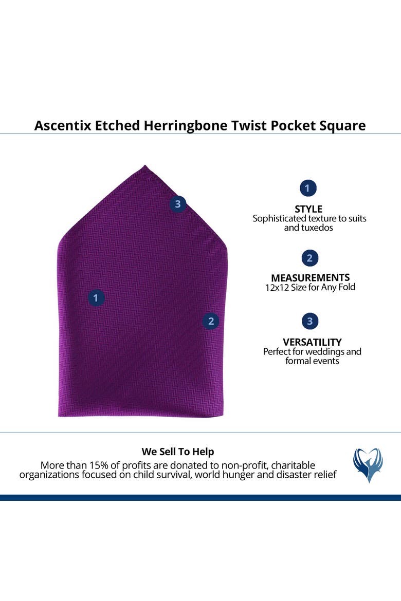 Etched Herringbone Twist Pocket Square, Alternate, color, Purple
