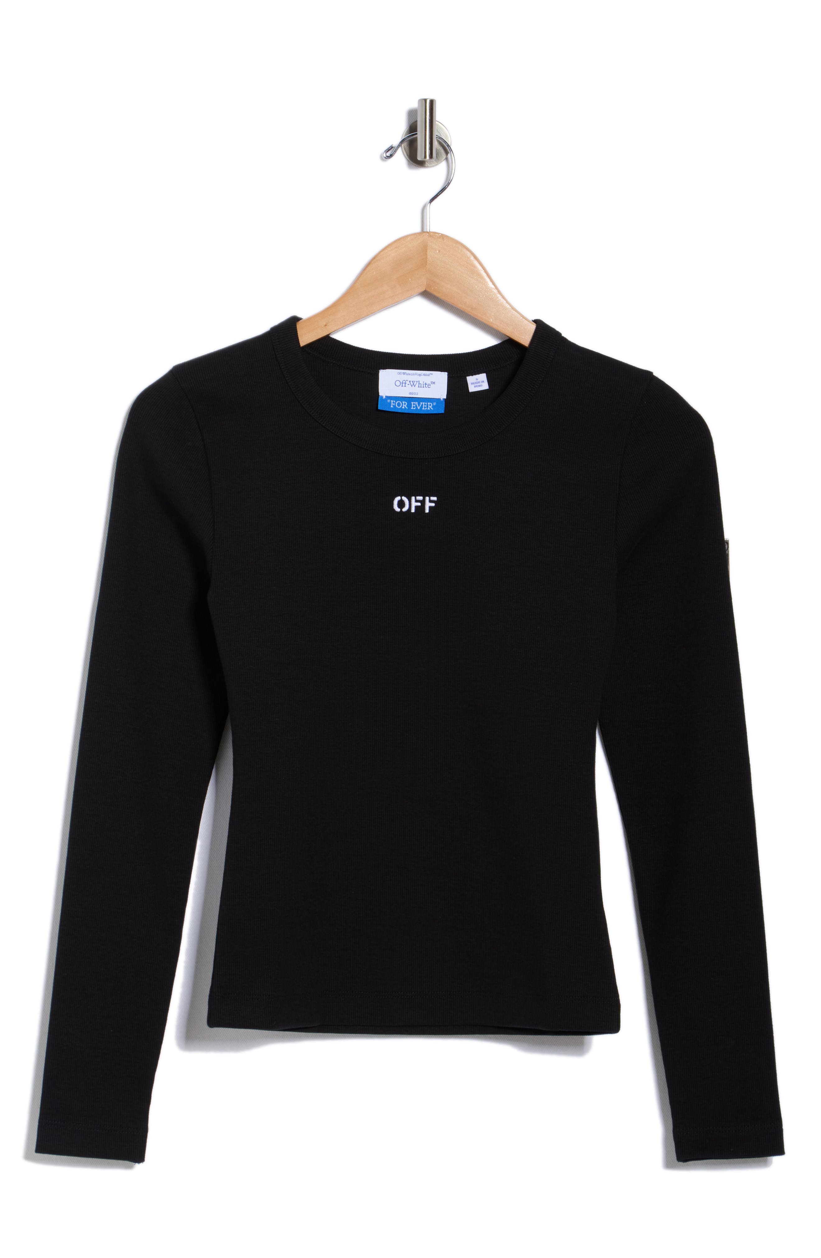 Off-White Fitted Long Sleeve Ribbed Crop T-Shirt