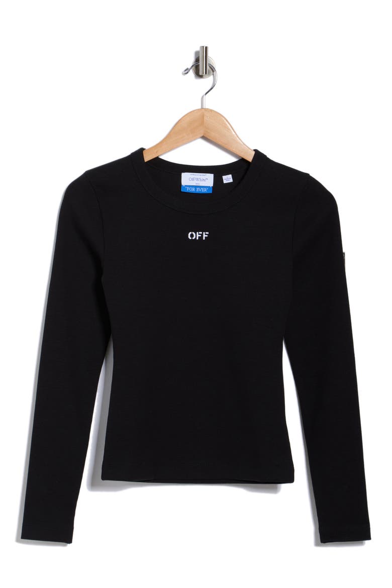 Fitted Long Sleeve Ribbed Crop T-Shirt, Alternate, color, BLACK NIGHT
