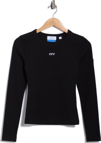 Off-White Fitted Long Sleeve Ribbed Crop T-Shirt | Nordstromrack