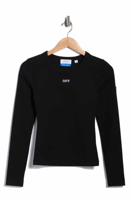 Off-White Fitted Long Sleeve Ribbed Crop T-Shirt