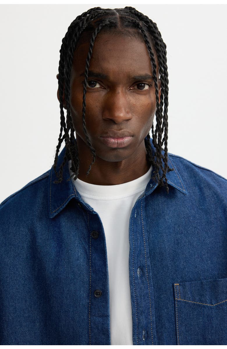 H&M Loose Fit Denim Shirt, Alternate, color, Dark Denim Blue