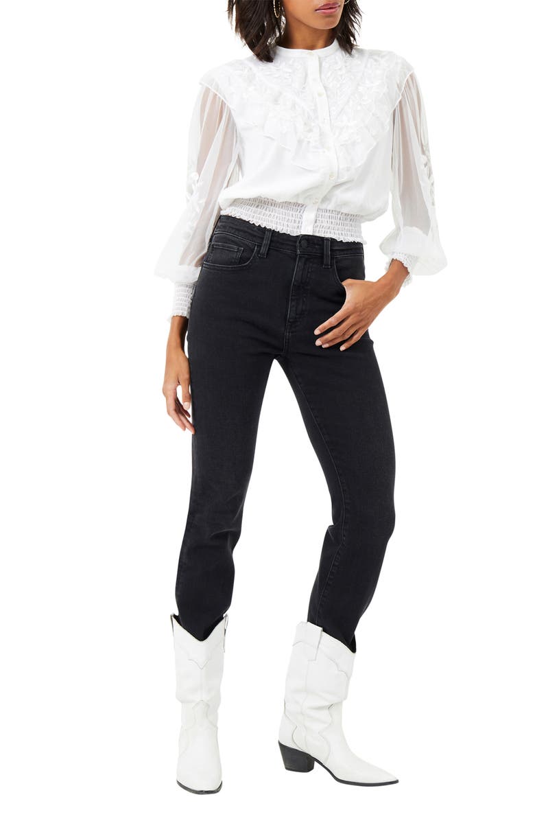 French Connection Abra Embroidered Frill Mesh Shirt, Alternate, color, 