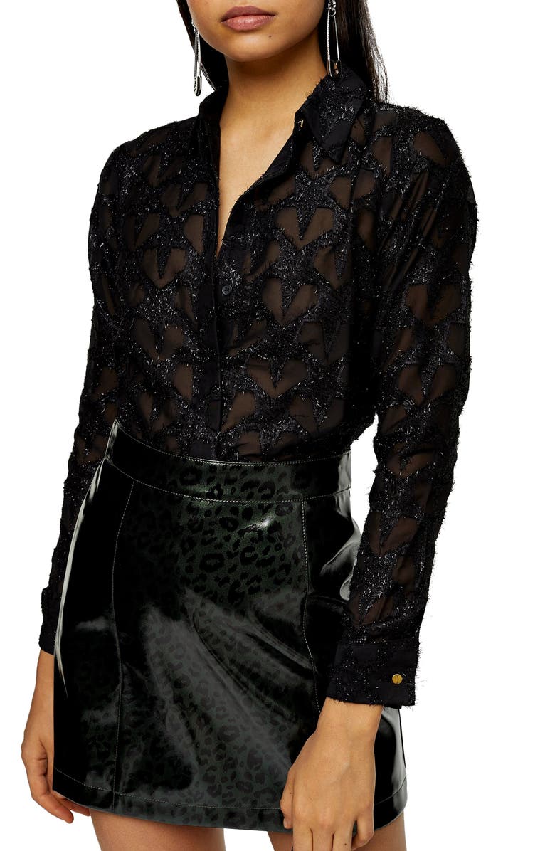 Topshop Fringe Star Jacquard Top, Main, color,