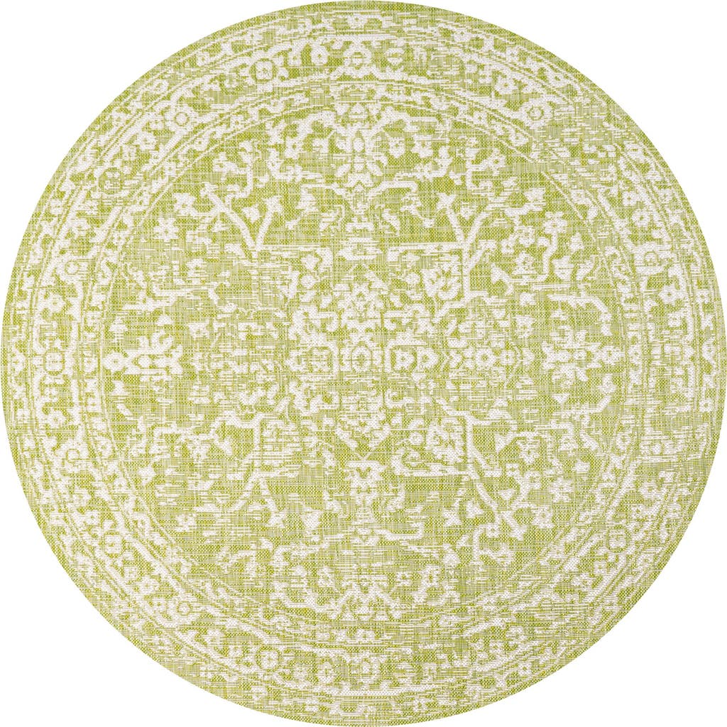 Jonathan Y Malta Bohemian Medallion Textured Weave Indoor/outdoor Round Area Rug In Green/cream