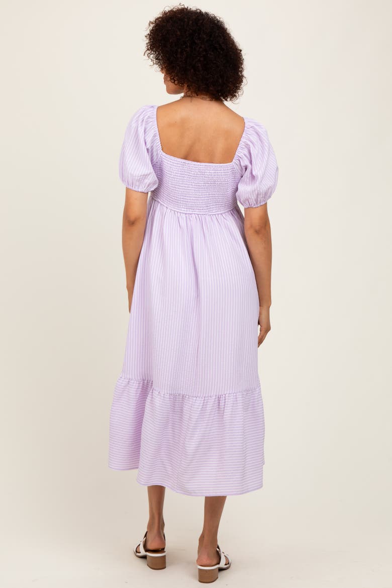 Sweetheart Stripe Smocked Back Midi Dress, Alternate, color, Lavender