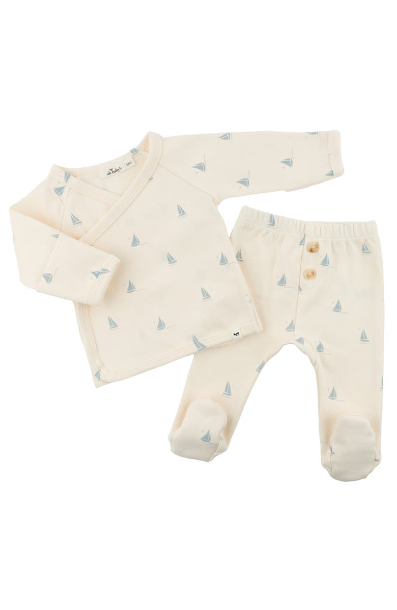 oh baby! Mini Sailboats Print Wrap Top Set, Alternate, color, Milk