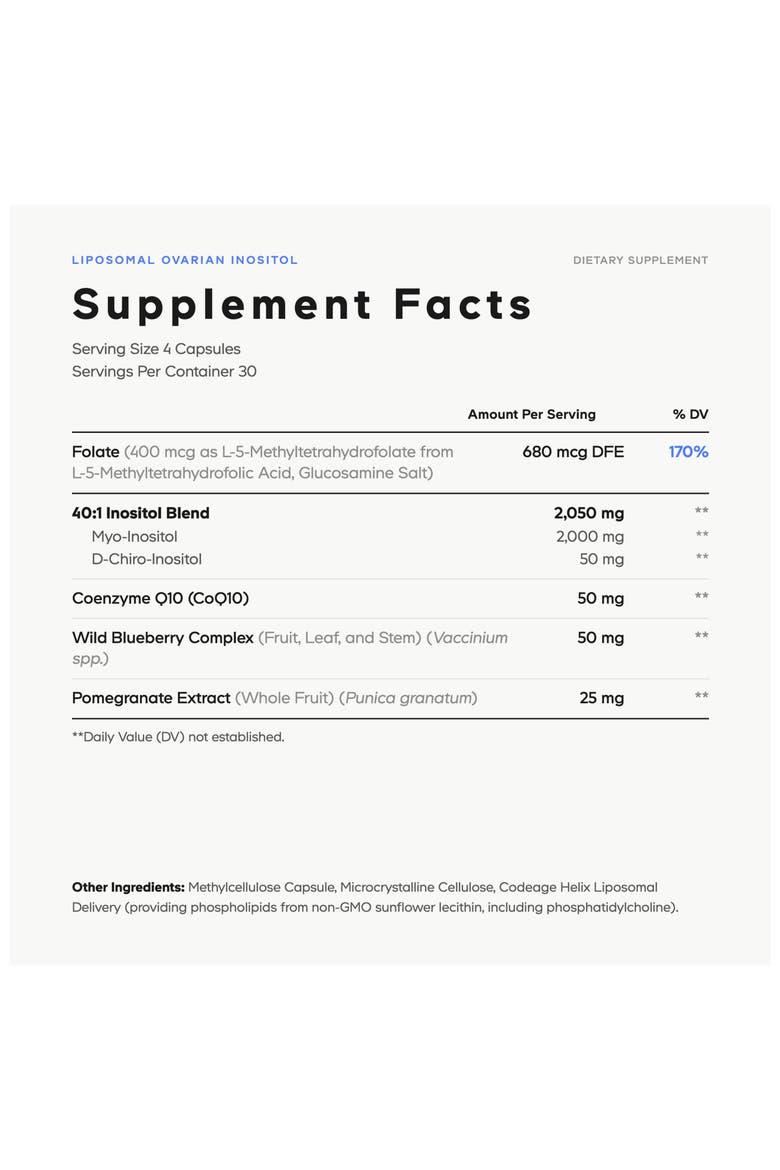Liposomal Ovarian Inositol + Folate & CoQ10 Supplement, Alternate, color, White