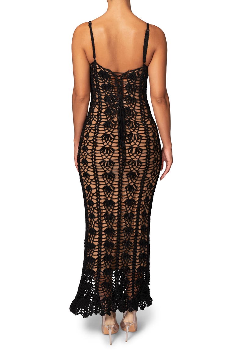 Odyssey Crochet Maxi Dress, Alternate, color, BLACK