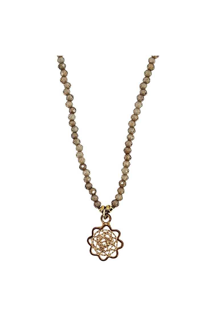 Faceted Beaded Charm Necklace, Alternate, color, brown