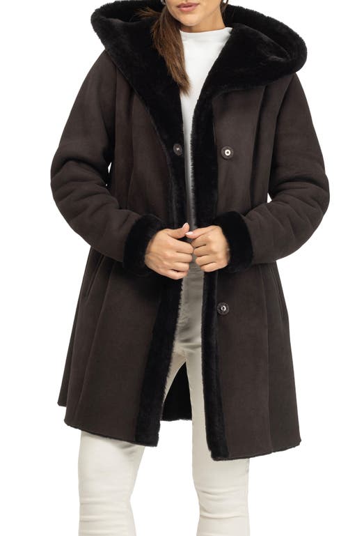 Gorski Merino Shearling Hooded Coat In Brown