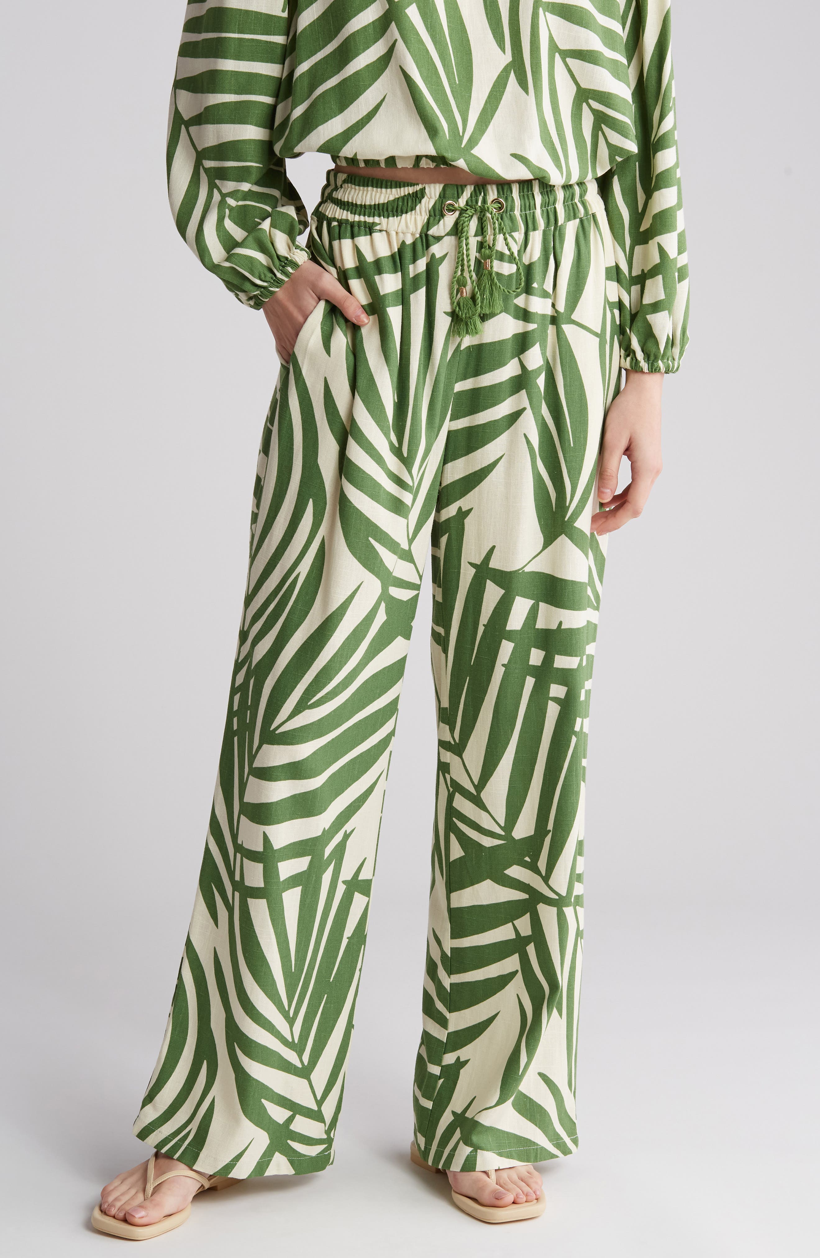 Gemma + Jane Palm Print Pull-On Pants