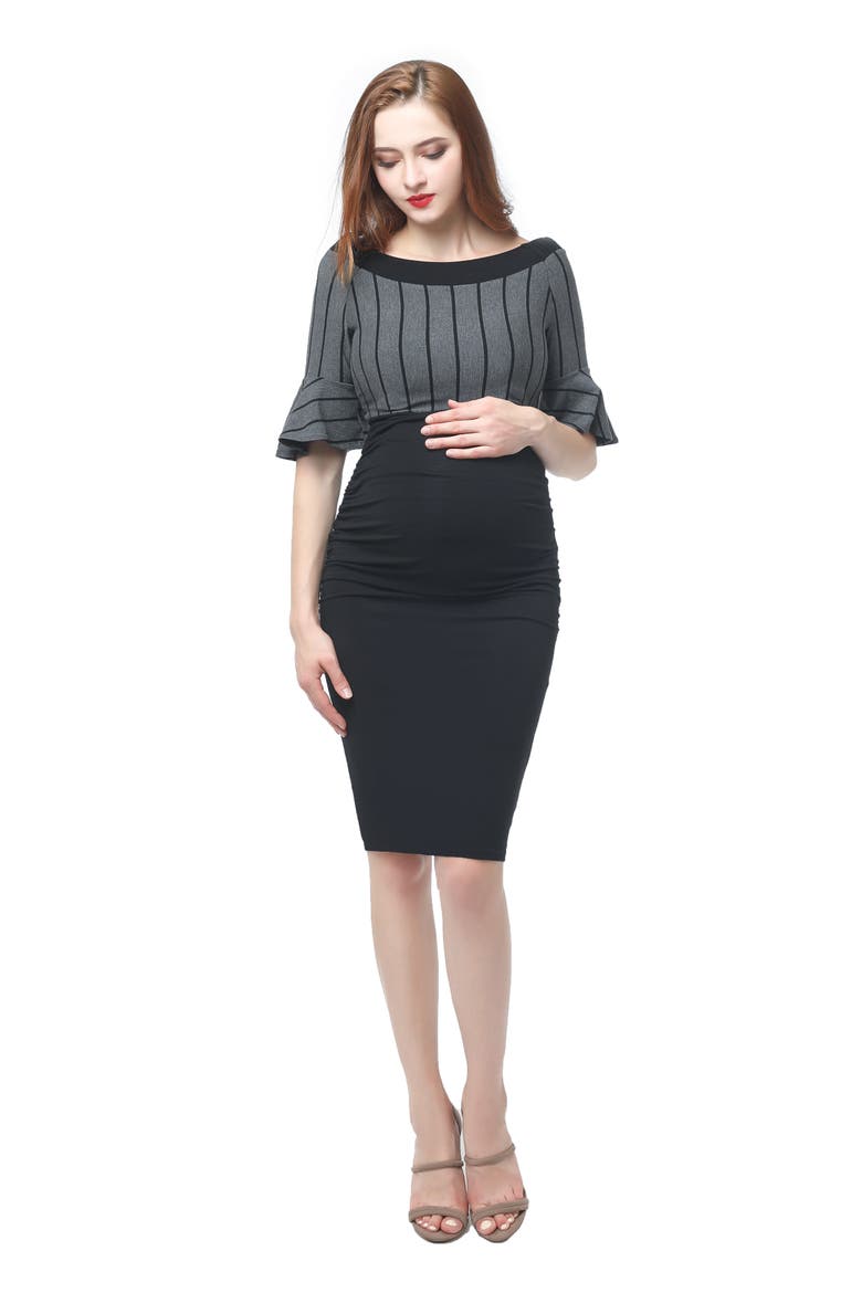 Josephine Off the Shoulder Body-Con Maternity Dress, Alternate, color, BLACK/ GRAY