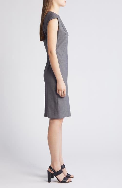 Hugo Boss Cap Sleeve Wool Sheath Dress In Anthracite Melange