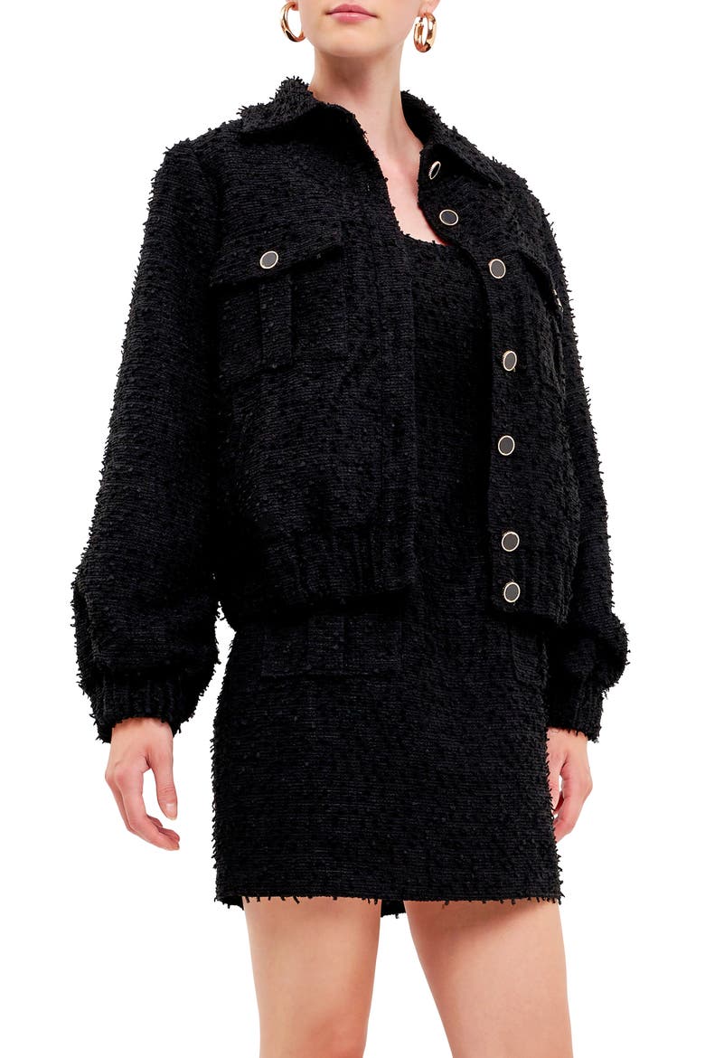 Bouclé Jacket, Alternate, color, BLACK