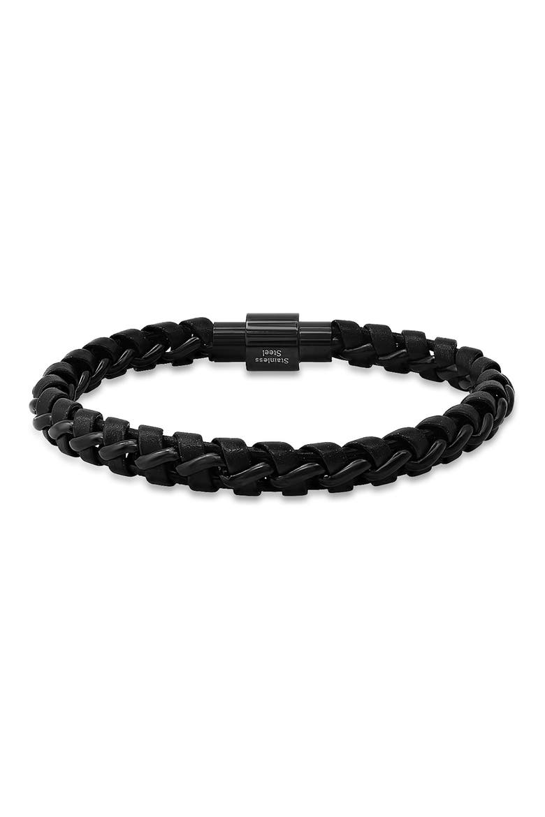 Braided Leather Bracelet, Main, color, BLACK