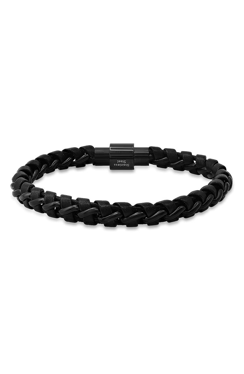 HMY JEWELRY Braided Leather Bracelet, Main, color,