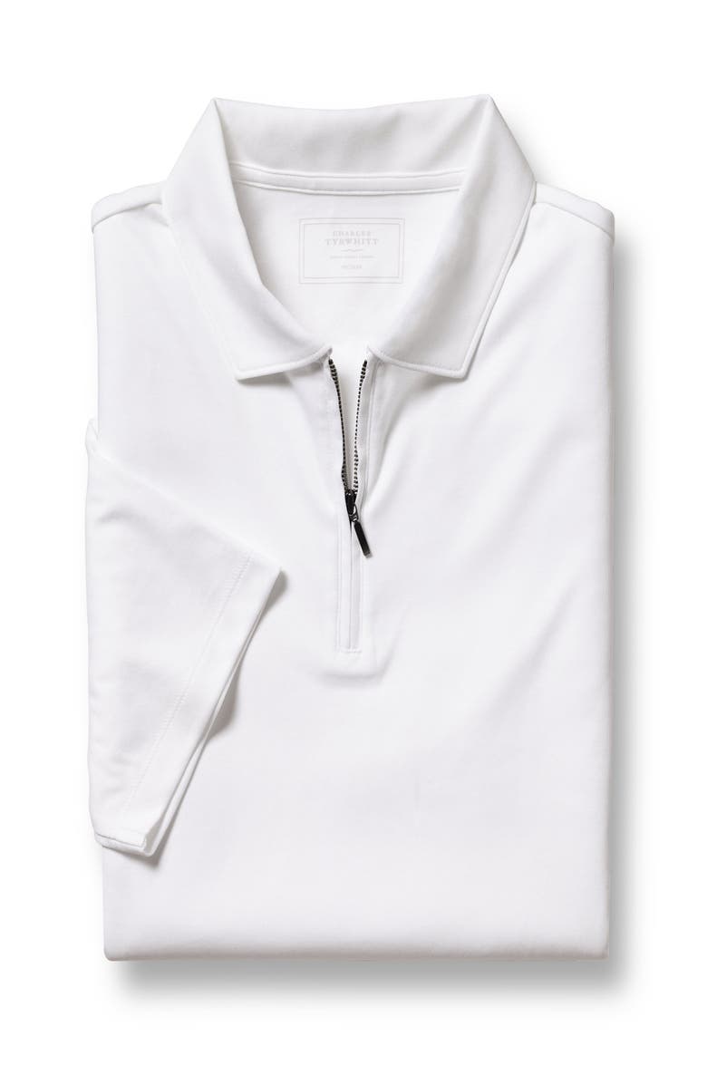 Charles Tyrwhitt Plain Short Sleeve Zip Jersey Polo, Alternate, color, White