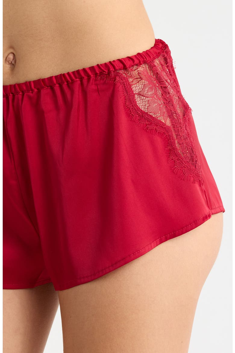 Confidence Eyelash Lace Trim Satin Shorts, Alternate, color, RED