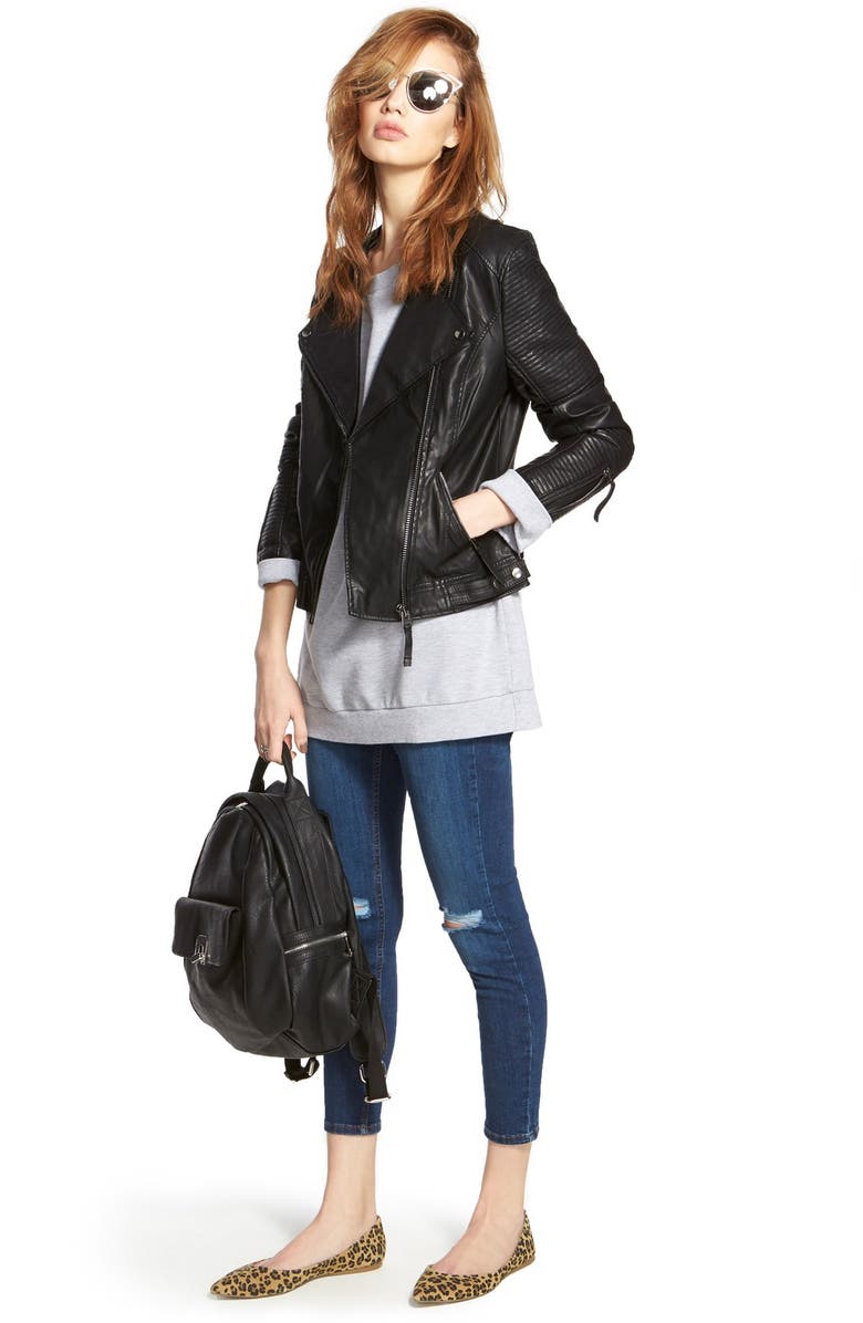 Topshop Nelly Faux Leather Biker Jacket, Alternate, color, 